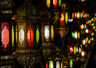 multiple vibrant Turkish lights hanging