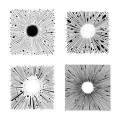 Hand drawn explosion sketch. Abstract element design set. Decorative textures collection for overlaying. Vector illustration