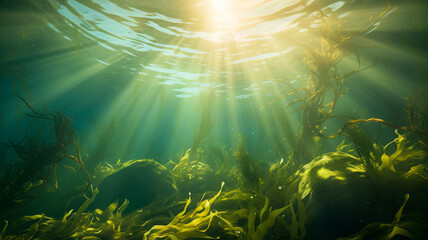 Fototapeta na wymiar underwater view of beautiful sea and seaweed