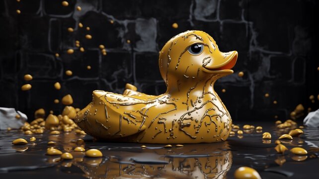 Trendy rubber yellow cute duck fashion design style illustration image AI generated art