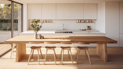 Fototapeta na wymiar bright friendly modern minimalistic kitchen with natural light