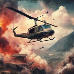 AI helicopter in Vietnam sky in Vietnam War - obrazy, fototapety, plakaty