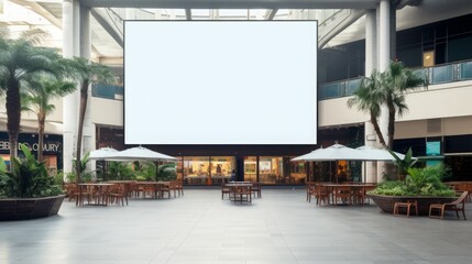 mockup of a blank, an empty billboard in a busy shopping center, copy space, 16:9