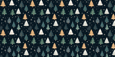 Christmas trees in the snow pattern wide