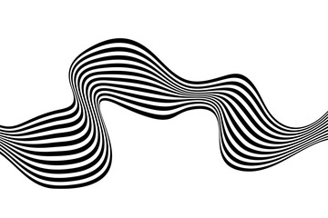 Abstract element, wavy, curved lines. Vector illustration of stripes with optical illusion, isolated on white background.