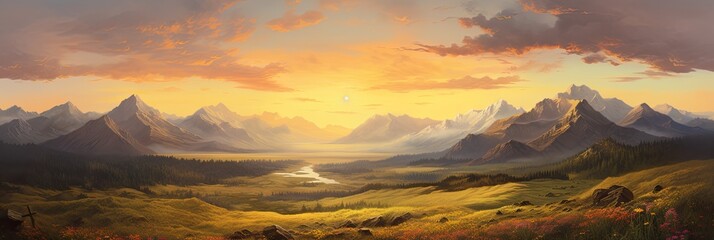 Wide landscape with beautiful mountain range Panorama of the mountain range - obrazy, fototapety, plakaty