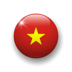 Realistic glossy button with flag of Vietnam. 3d vector element with shadow underneath. Best for mobile apps, UI and web design.