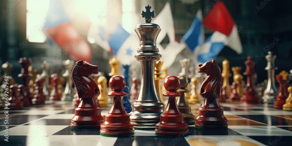 Aufkleber a detailed close-up of a chess board with chess pieces. this image can be used to depict strategy, c
