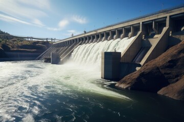 A powerful image of water pouring out of a large dam. This picture captures the force and energy of the rushing water. Perfect for illustrating concepts of power, energy, and natural resources.
