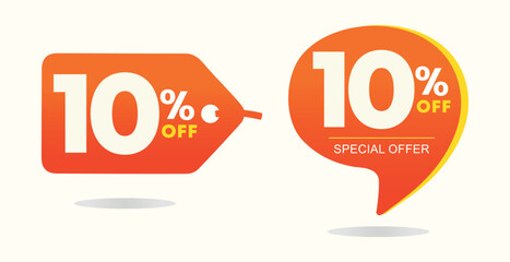 10% off. Tag special offer, sticker. Poster twenty percent off price, value. Advertising for sales, promo, discount, shop. Symbol, icon, vector