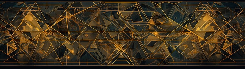 Fototapeta premium An extravagant background composed of intricate, golden geometric patterns, embodying a seamless blend of quadrilaterals and nodes in a vectorized format.