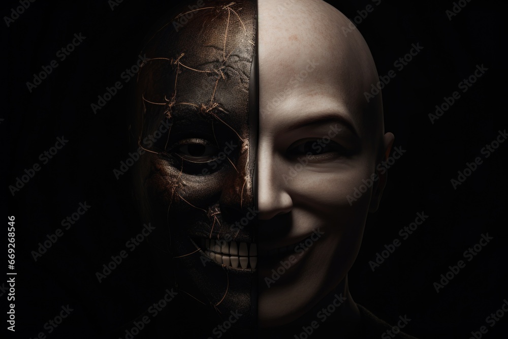 Aufkleber a picture of a man wearing a creepy mask on his face. this image can be used to create a sense of my