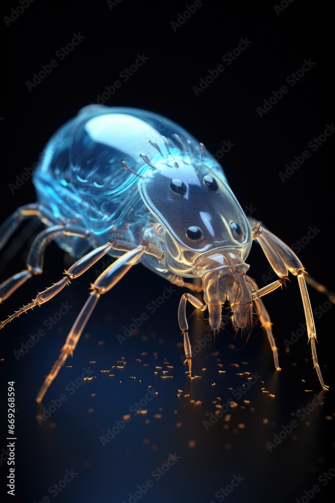 Poster a close-up photograph of a bug on a black surface. this image can be used to illustrate insects, nat