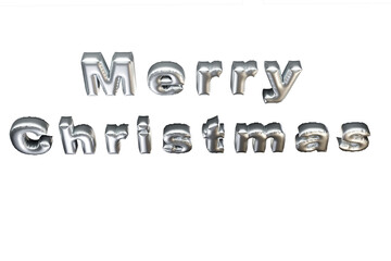 Silver Merry Christmas balloons isolated on transparent background. 3d render