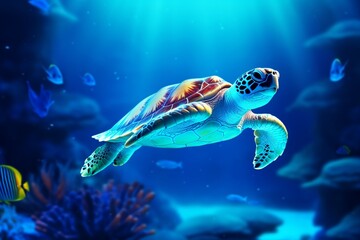Turtle Exploring the Ocean Depths in Fantasy Realism Style