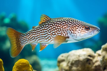 Dotted Fish Swimming in Saturated Color Ocean