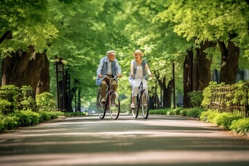 Obraz premium couple riding bikes in park