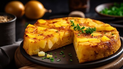image of Spanish omelette made with potatoes - obrazy, fototapety, plakaty
