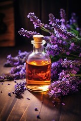 Obraz na płótnie Canvas Essential lavender oil and flowers 