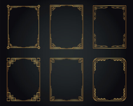 Luxury decorative golden frames. Retro ornamental frame, vintage rectangle ornaments & ornate border. Decorative wedding frames, antique museum image borders. Isolated vector icons set