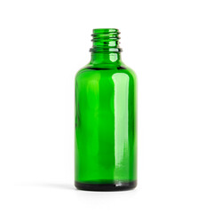 Glass Bottle. Green color bottle on white background. Empty bottle for general use. Cosmetic, medicine, healthcare.
