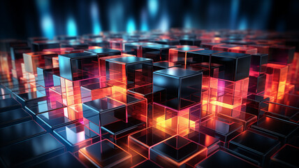 Fototapeta na wymiar abstract background with glowing cubes