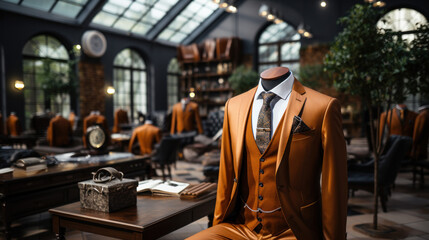 Fototapeta premium Elegance Defined: Men's Suit Store Interior. Generative AI