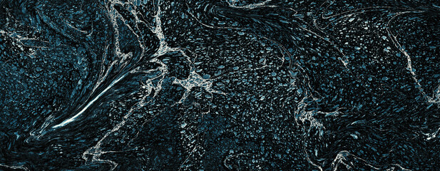 Black fluid marble stone texture with a lot of blue and white details used for so many purposes such ceramic wall and floor tiles and 3d PBR materials.