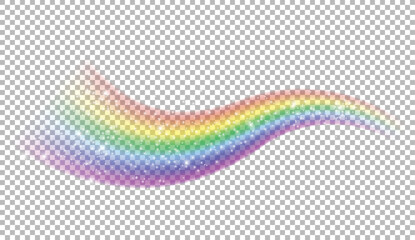 Colored transparent rainbow. Vector illustration. Perspective diagonal view. Beautiful meteorological phenom occurring after rain. Fantasy symbol of good luck.
