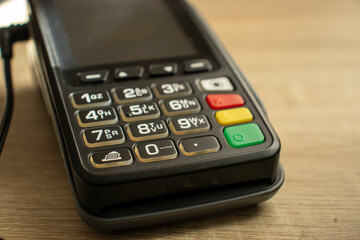  Close-up view of a banking payment terminal and keyboard concept