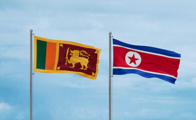 North Korea and Sri Lanka flags, country relationship concept
