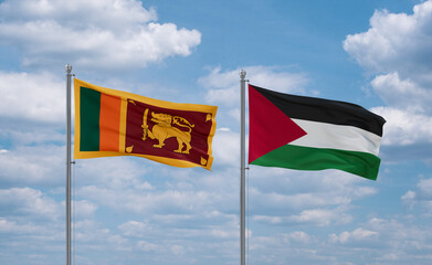 Palestine and Sri Lanka flags, country relationship concept