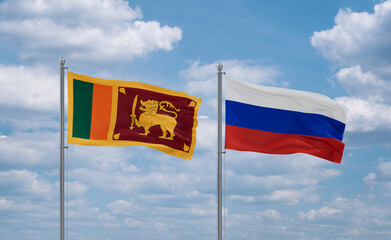 Russia and Sri Lanka flags, country relationship concept