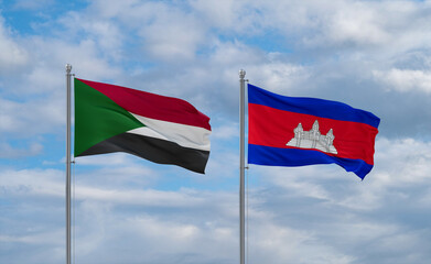 Cambodia and Sudan flags, country relationship concept