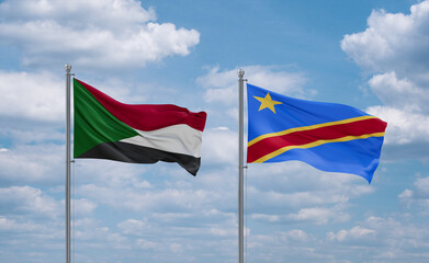 Congo and Sudan flags, country relationship concept
