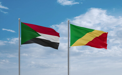 Congo and Sudan flags, country relationship concept