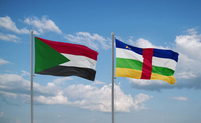 Central African Republic and Sudan flags, country relationship concept