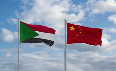 China and Sudan flags, country relationship concept