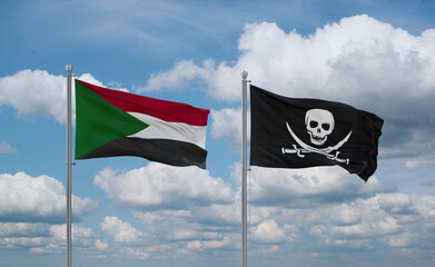 Pirate and Sudan flags, country relationship concept