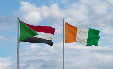 Ivory Coast and Sudan flags, country relationship concept