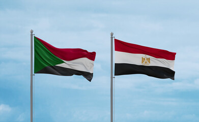 Egypt and Sudan flags, country relationship concept