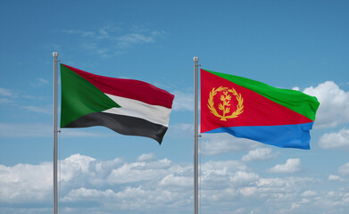 Eritrea and Sudan flags, country relationship concept
