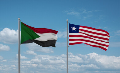 Liberia and Sudan flags, country relationship concept