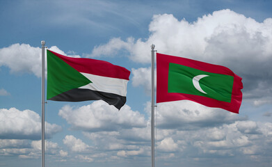 Maldives and Sudan flags, country relationship concept