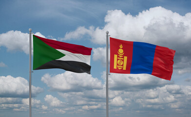 Mongolia and Sudan flags, country relationship concept