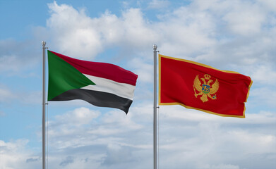 Montenegro and Sudan flags, country relationship concept