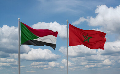 Morocco and Sudan flags, country relationship concept