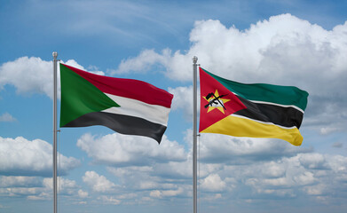 Mozambique and Sudan flags, country relationship concept