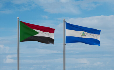 Nicaragua and Sudan flags, country relationship concept