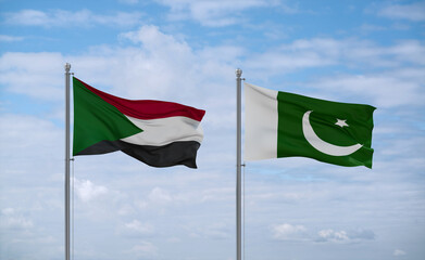 Pakistan and Sudan flags, country relationship concept